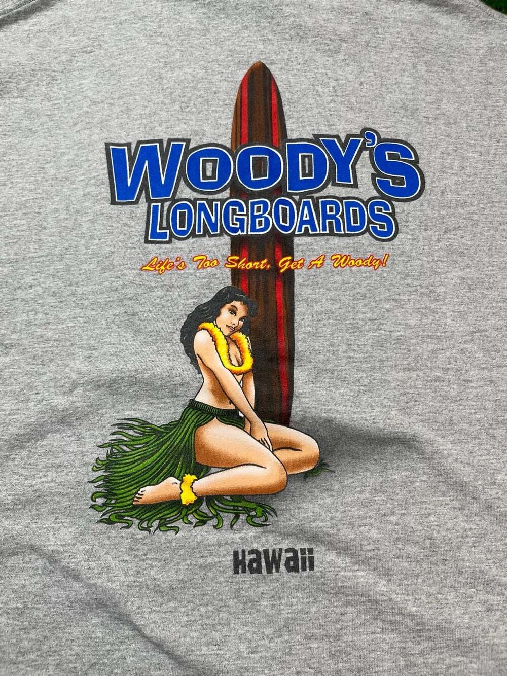 Vintage Woody's Longboards Hawaii Lifes Too Short Get A Woody T Shirt Gray Large